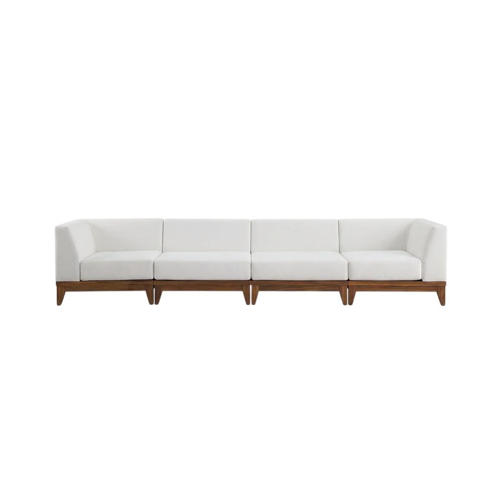Contemporary White Fabric Outdoor Modular Sofa For Patio With Acacia Wood Finish