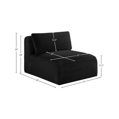 Shaggy Black Corduroy Performance Fabric Armless Chair