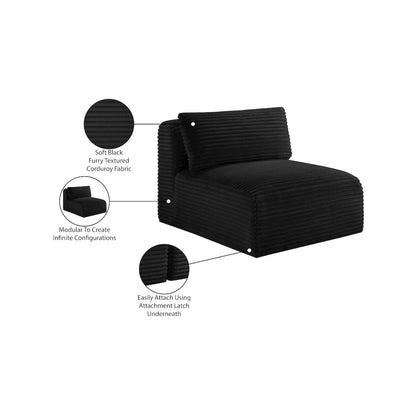 Shaggy Black Corduroy Performance Fabric Armless Chair