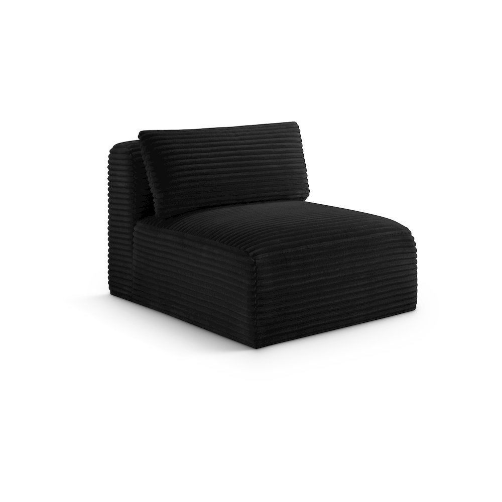 Shaggy Black Corduroy Performance Fabric Armless Chair