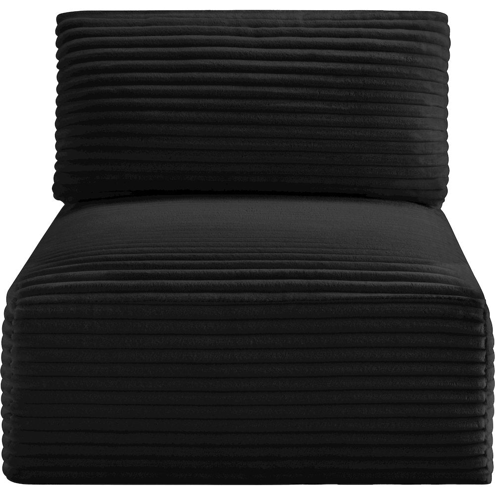 Shaggy Black Corduroy Performance Fabric Armless Chair