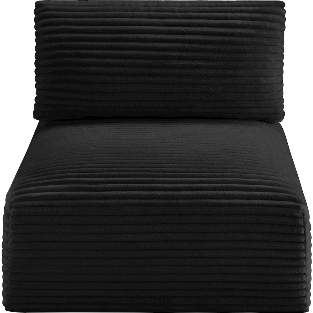 Shaggy Black Corduroy Performance Fabric Armless Chair