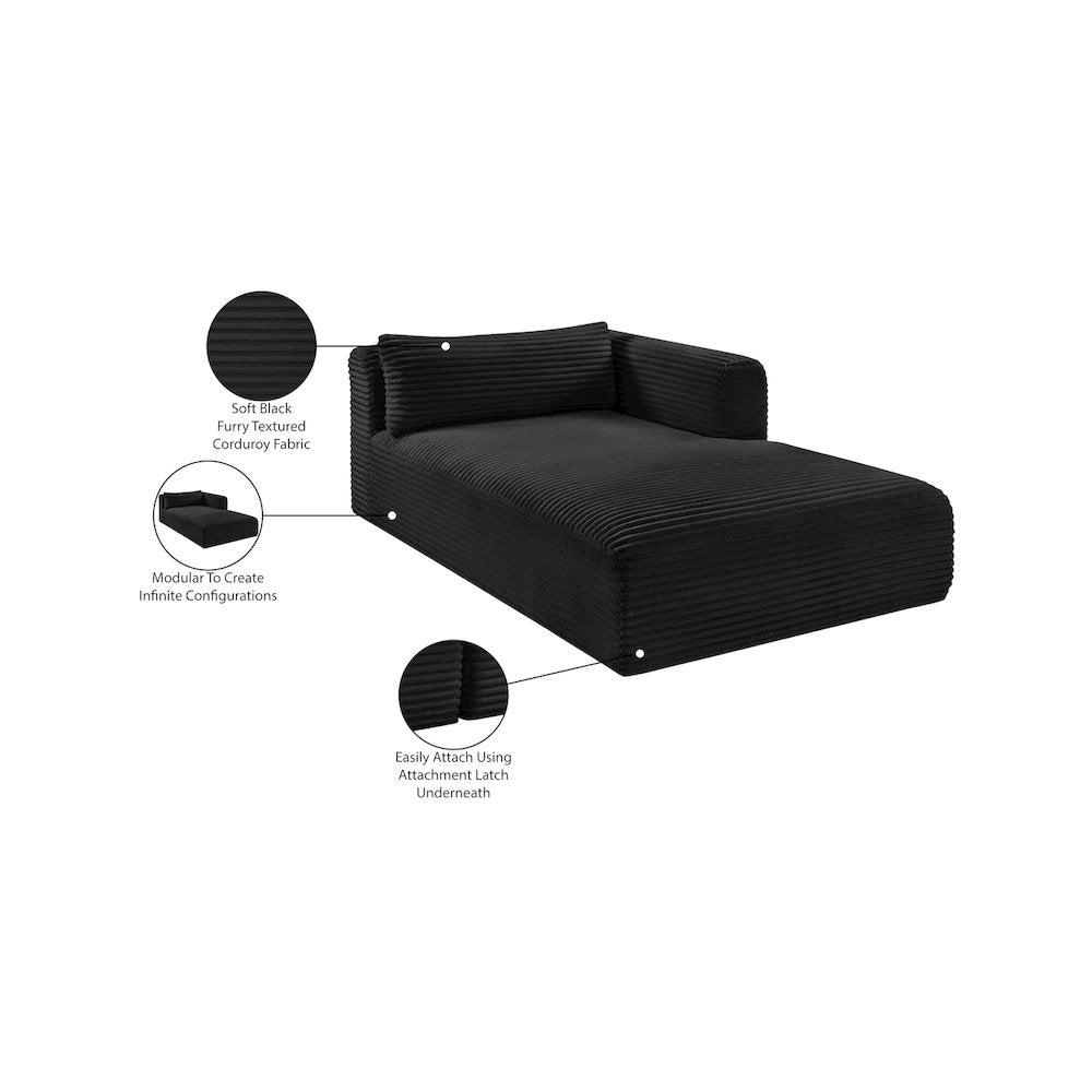 Shaggy Black Corduroy Performance Fabric Chaise