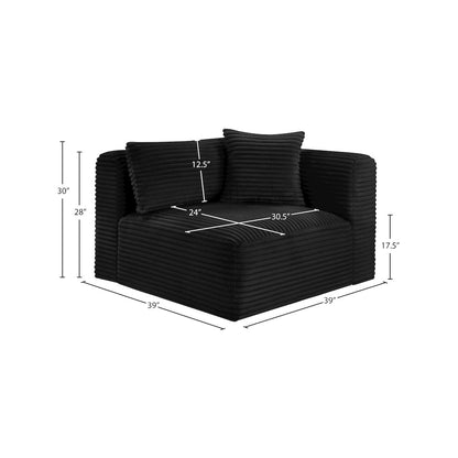 Shaggy Black Corduroy Performance Fabric Corner Chair