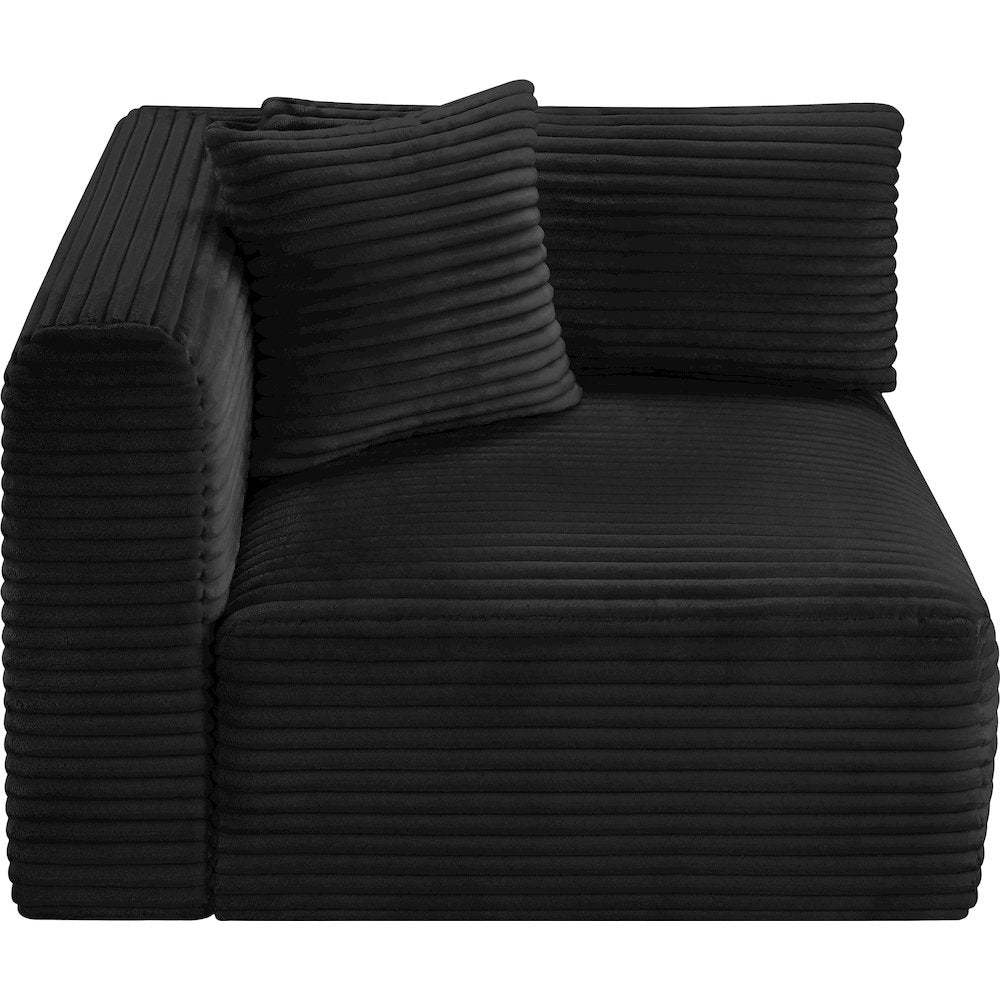 Shaggy Black Corduroy Performance Fabric Corner Chair
