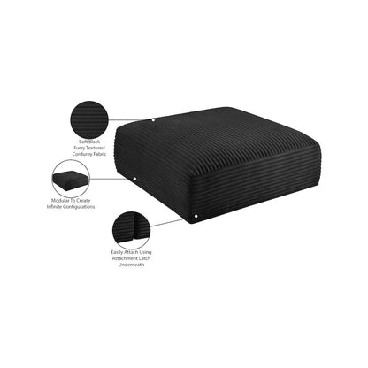 Shaggy Black Corduroy Performance Fabric Ottoman