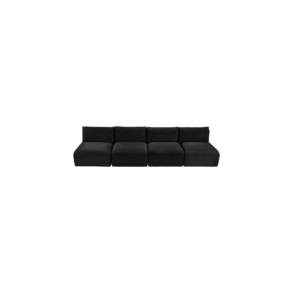 Shaggy Black Corduroy Performance Fabric Modular Sofa