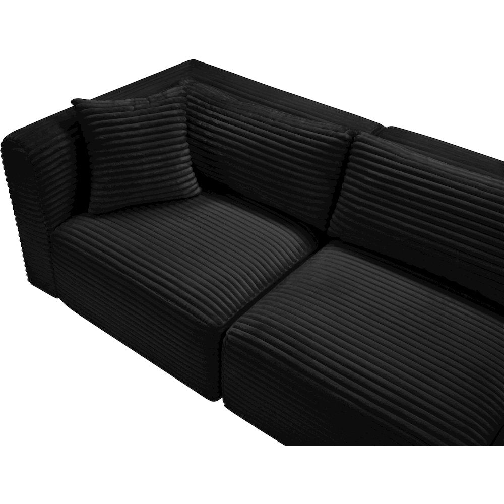 Shaggy Black Corduroy Performance Fabric Modular Sofa