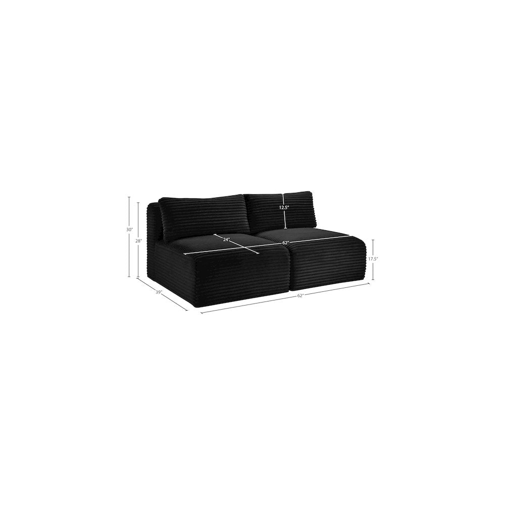 Shaggy Black Corduroy Performance Fabric Modular Sofa