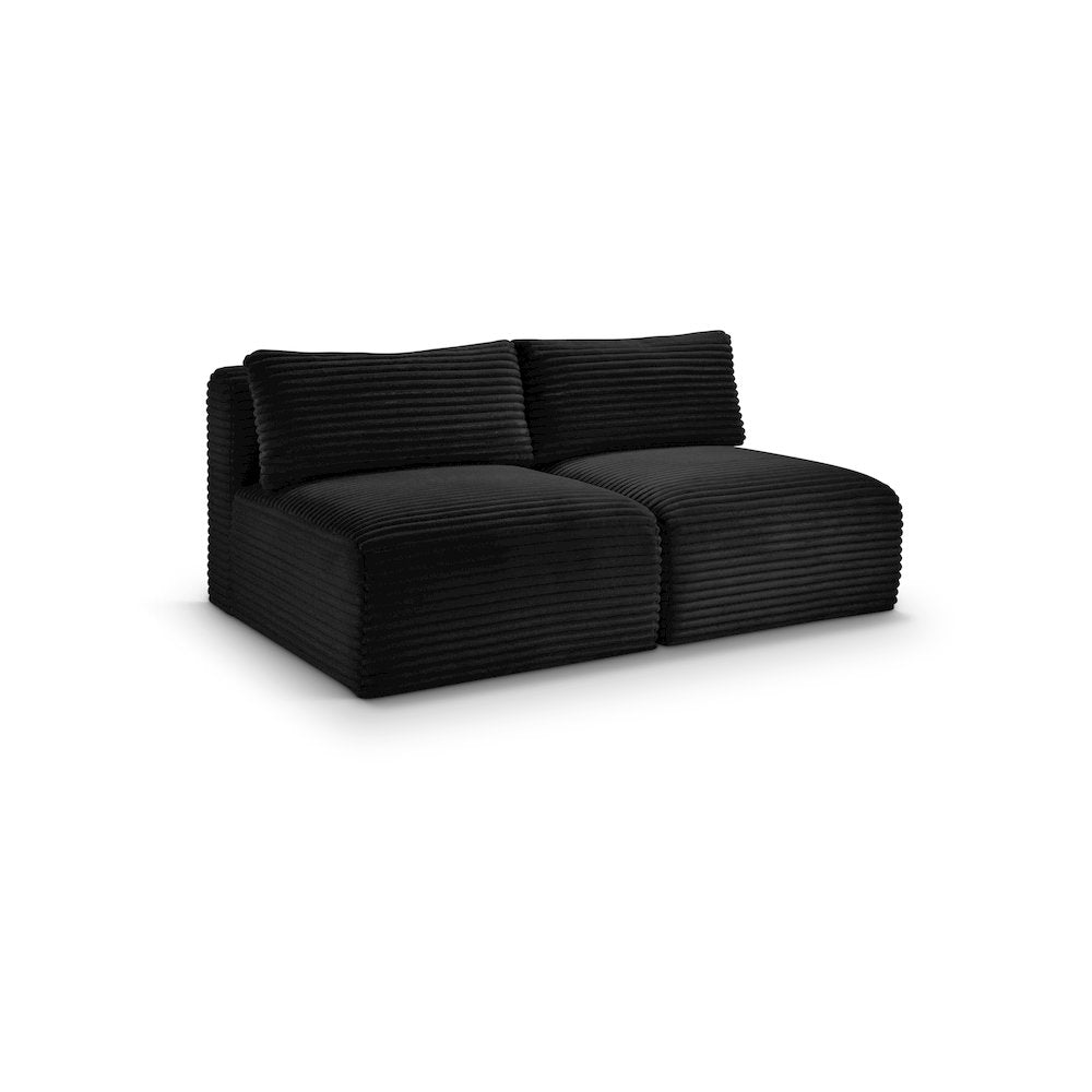 Shaggy Black Corduroy Performance Fabric Modular Sofa