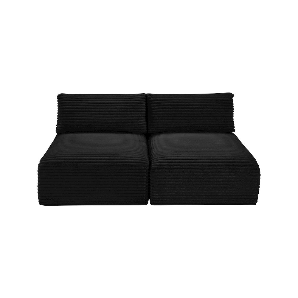 Shaggy Black Corduroy Performance Fabric Modular Sofa