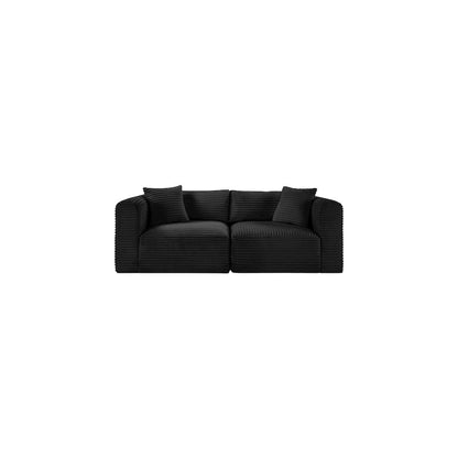 Shaggy Black Corduroy Performance Fabric Modular Sofa