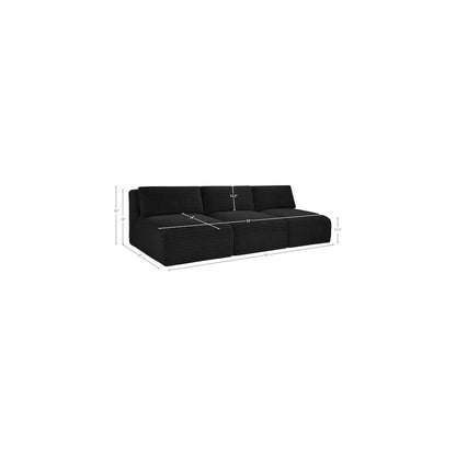 Shaggy Black Corduroy Performance Fabric Modular Sofa