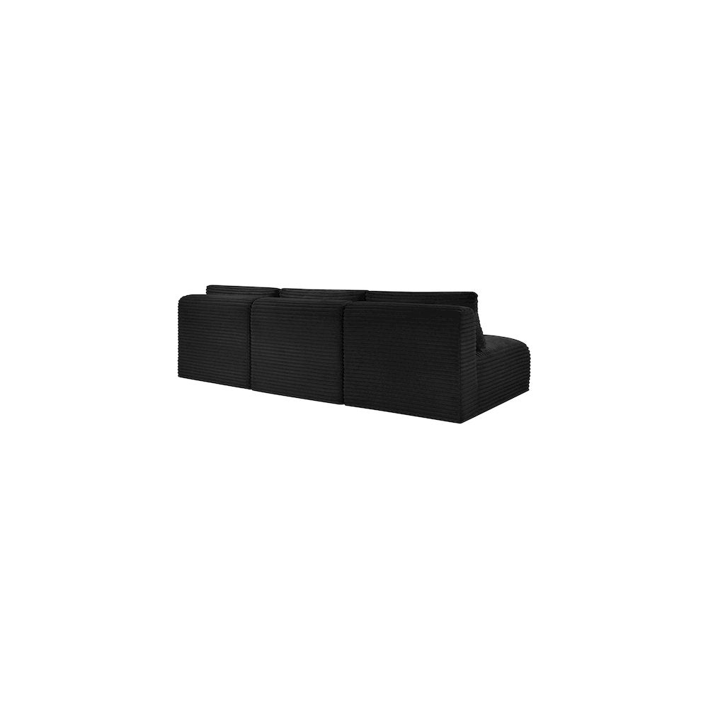Shaggy Black Corduroy Performance Fabric Modular Sofa