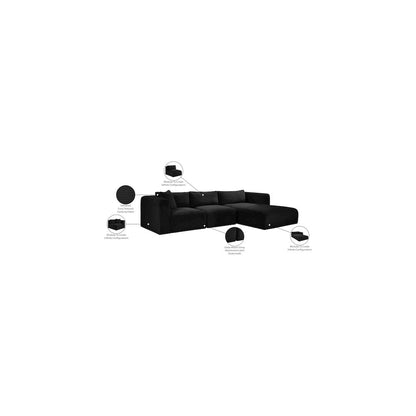 Shaggy Black Corduroy Performance Fabric Modular Sectional