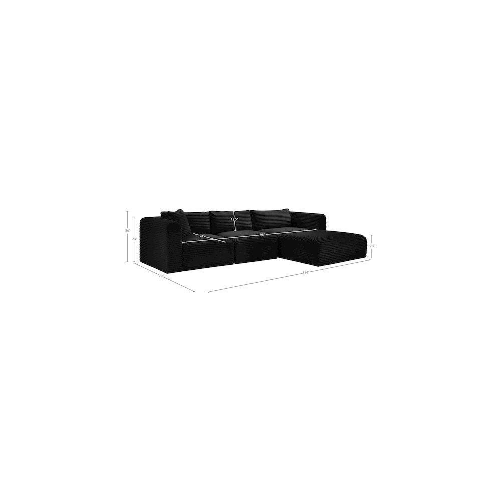 Shaggy Black Corduroy Performance Fabric Modular Sectional