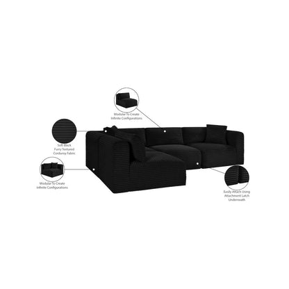 Shaggy Black Corduroy Performance Fabric Modular Sectional