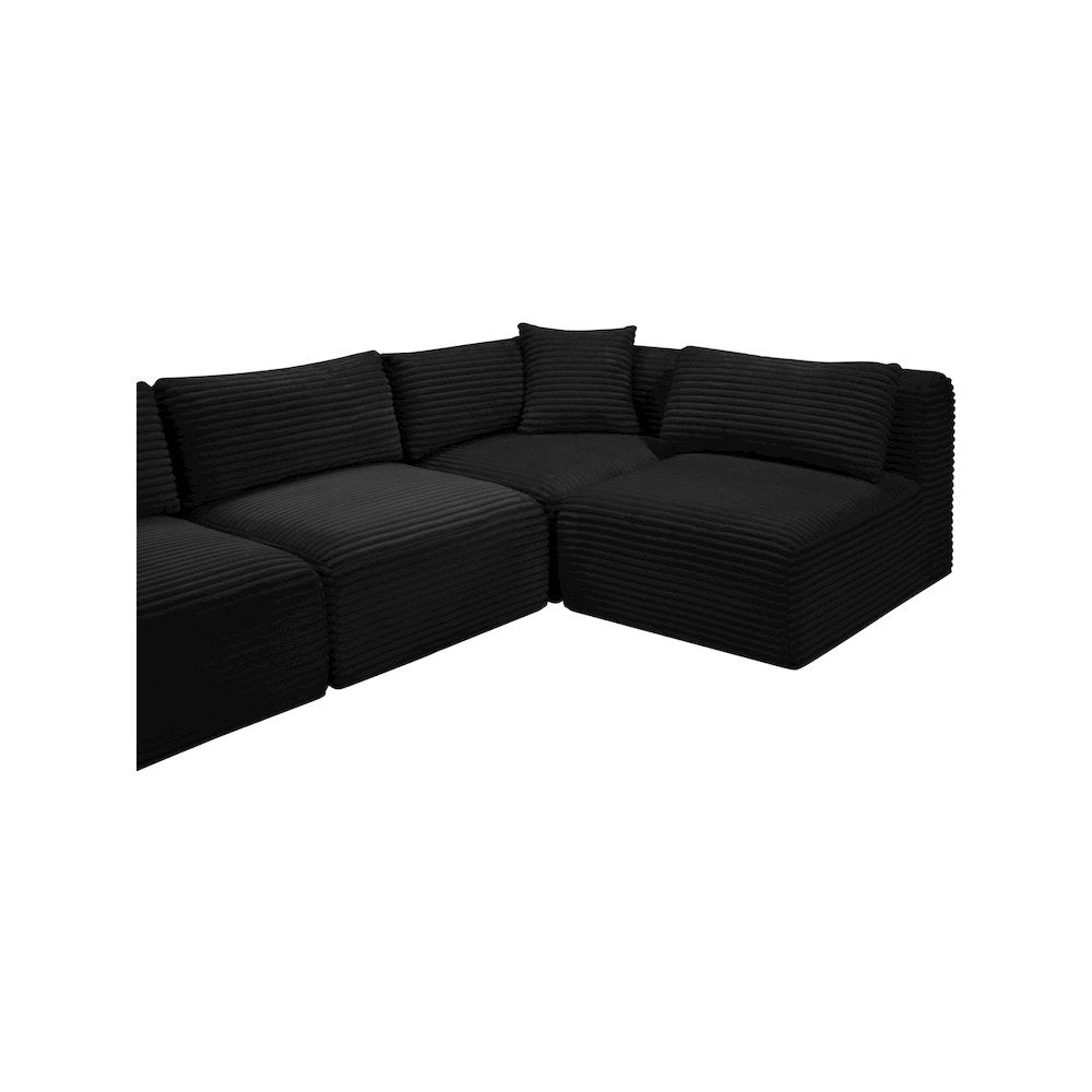 Shaggy Black Corduroy Performance Fabric Modular Sectional