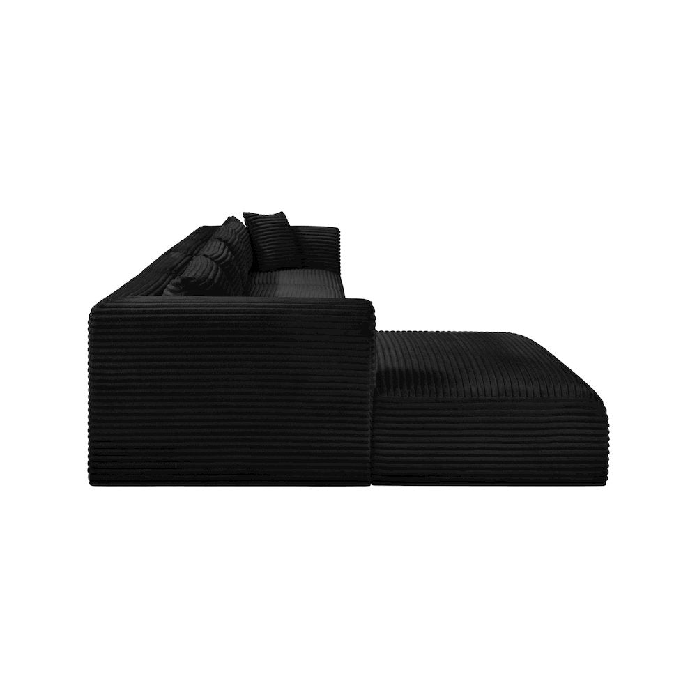 Shaggy Black Corduroy Performance Fabric Modular Sectional