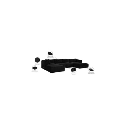 Shaggy Black Corduroy Performance Fabric Modular Sectional