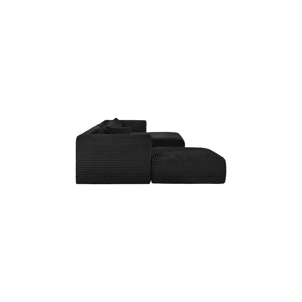 Shaggy Black Corduroy Performance Fabric Modular Sectional