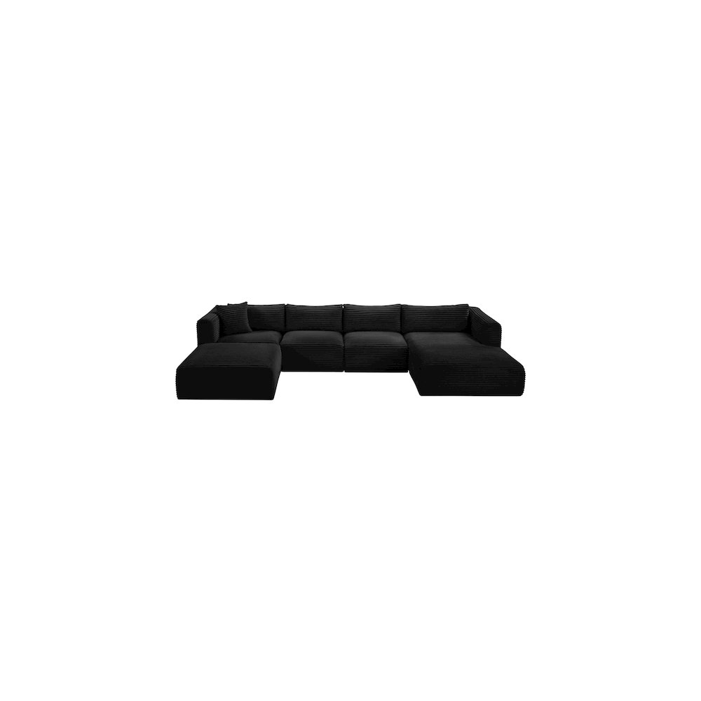 Shaggy Black Corduroy Performance Fabric Modular Sectional