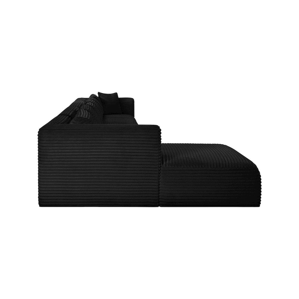 Shaggy Black Corduroy Performance Fabric Modular Sectional