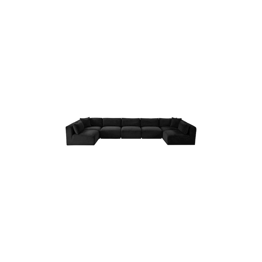 Shaggy Black Corduroy Performance Fabric Modular Sectional