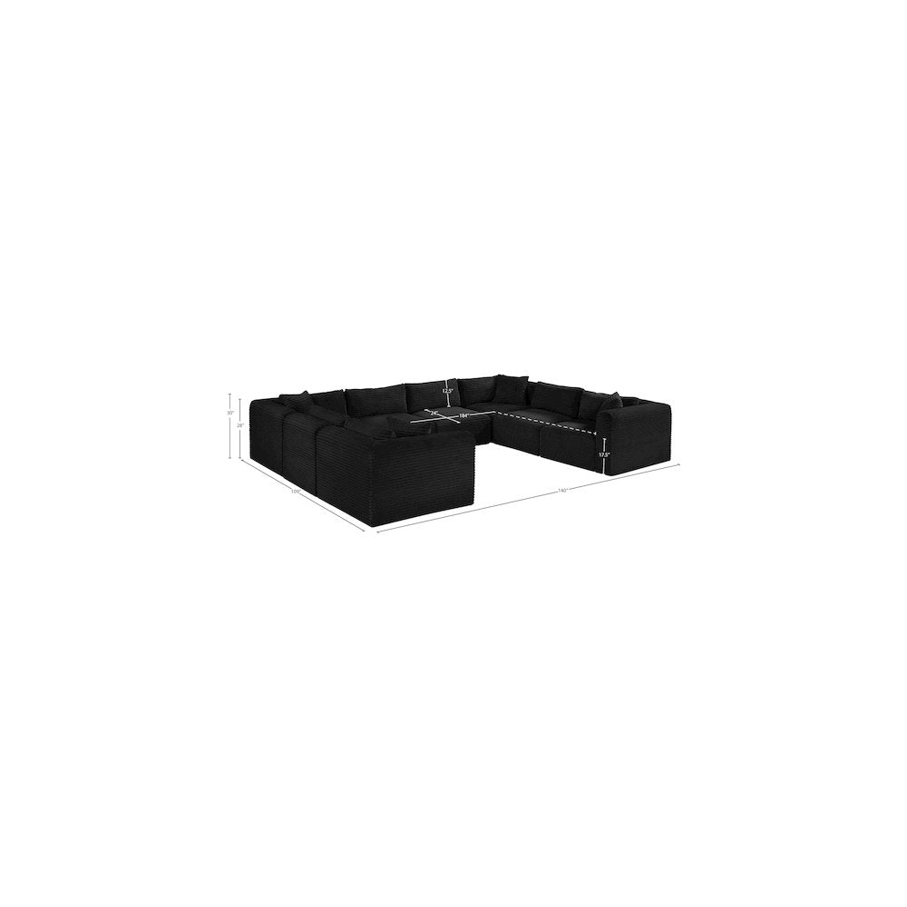 Shaggy Black Corduroy Performance Fabric Modular Sectional