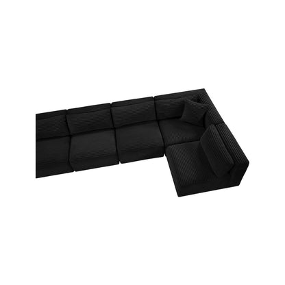 Shaggy Black Corduroy Performance Fabric Modular Sectional