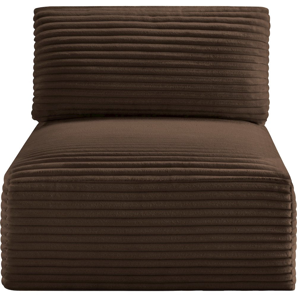 Shaggy Brown Corduroy Performance Fabric Armless Chair
