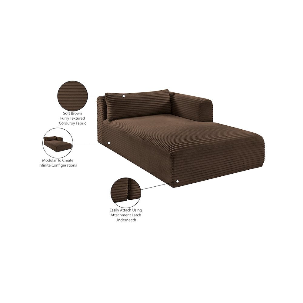Shaggy Brown Corduroy Performance Fabric Chaise