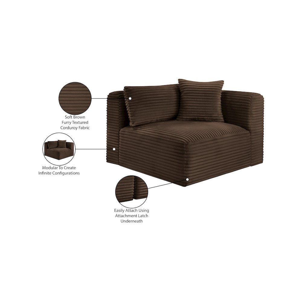 Shaggy Brown Corduroy Performance Fabric Corner Chair