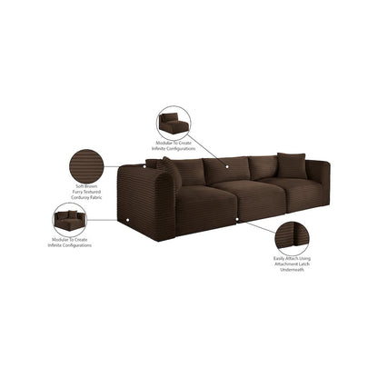 Shaggy Brown Corduroy Performance Fabric Modular Sofa