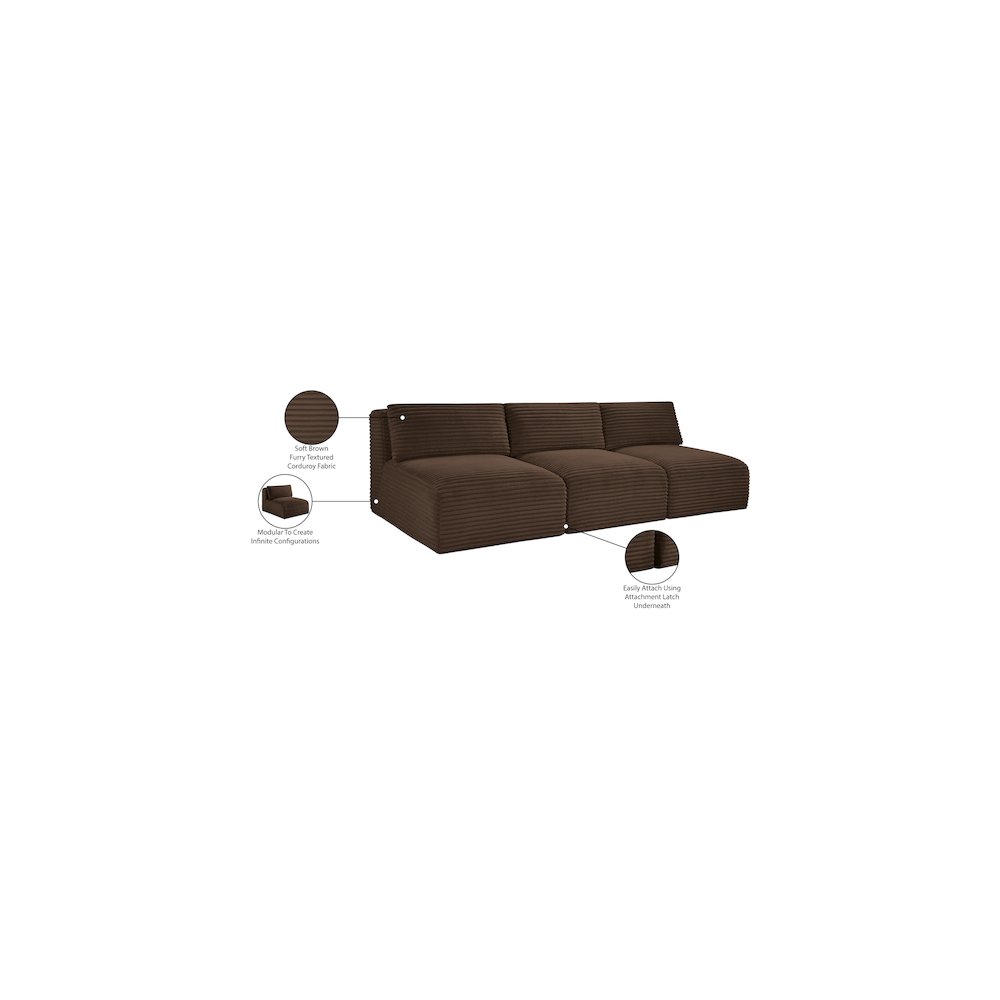 Shaggy Brown Corduroy Performance Fabric Modular Sofa