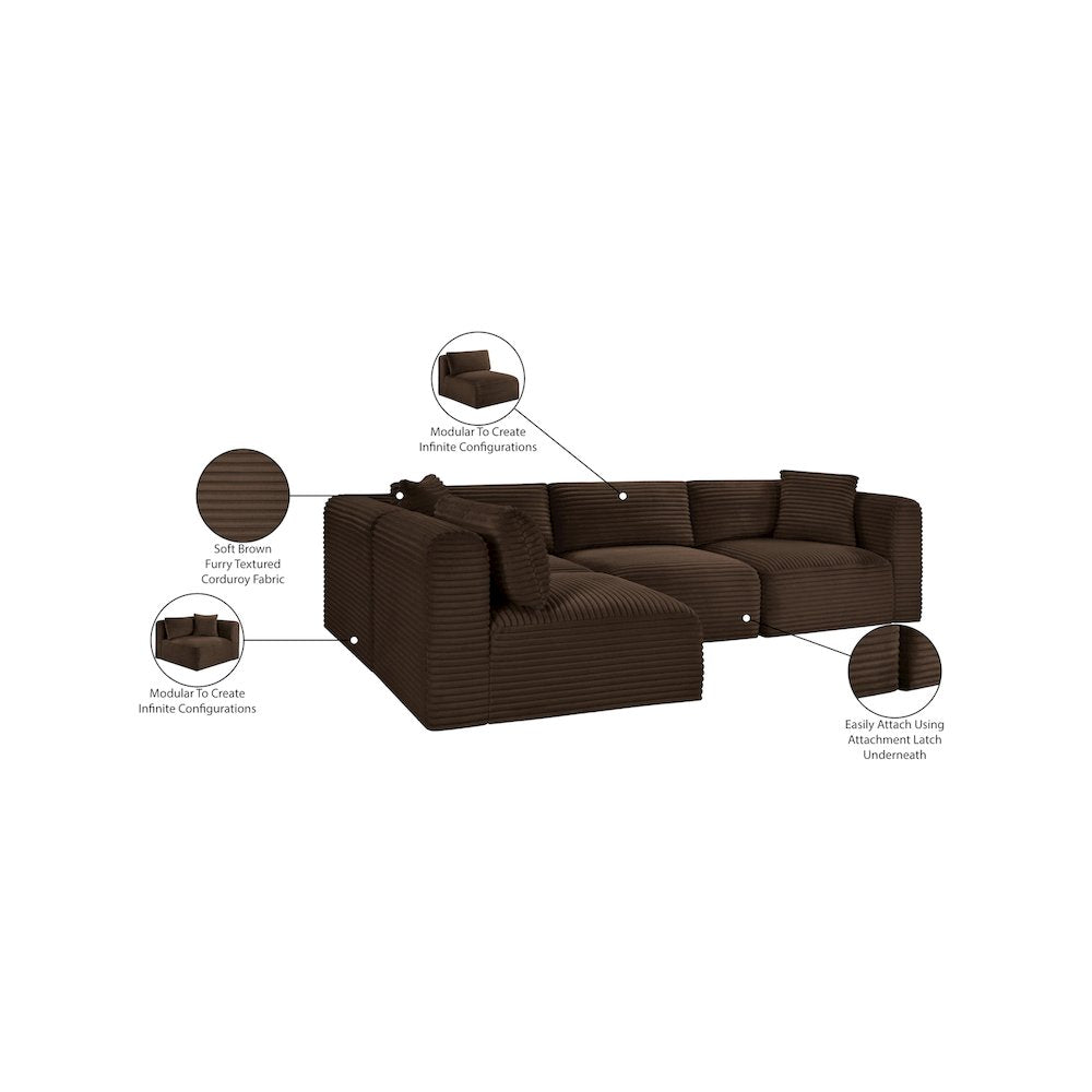 Shaggy Brown Corduroy Performance Fabric Modular Sectional