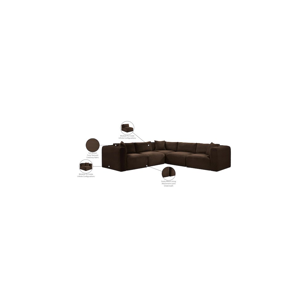 Shaggy Brown Corduroy Performance Fabric Modular Sectional