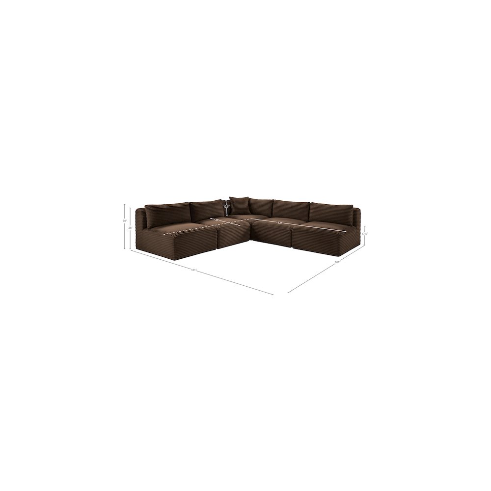 Shaggy Brown Corduroy Performance Fabric Modular Sectional