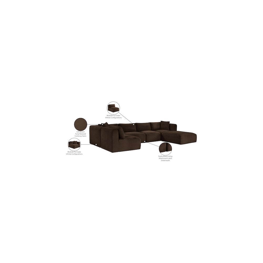 Shaggy Brown Corduroy Performance Fabric Modular Sectional