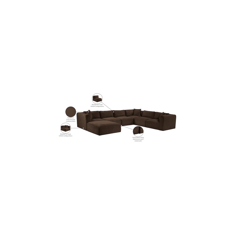 Shaggy Brown Corduroy Performance Fabric Modular Sectional