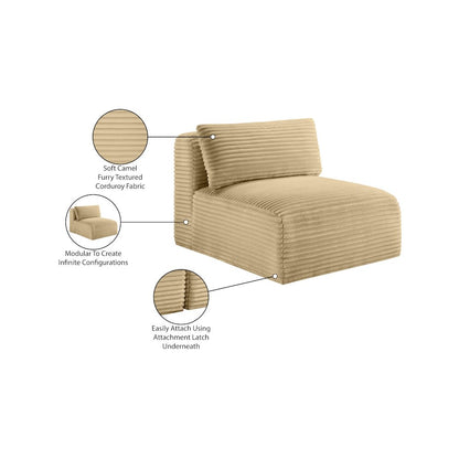 Shaggy Camel Corduroy Performance Fabric Armless Chair