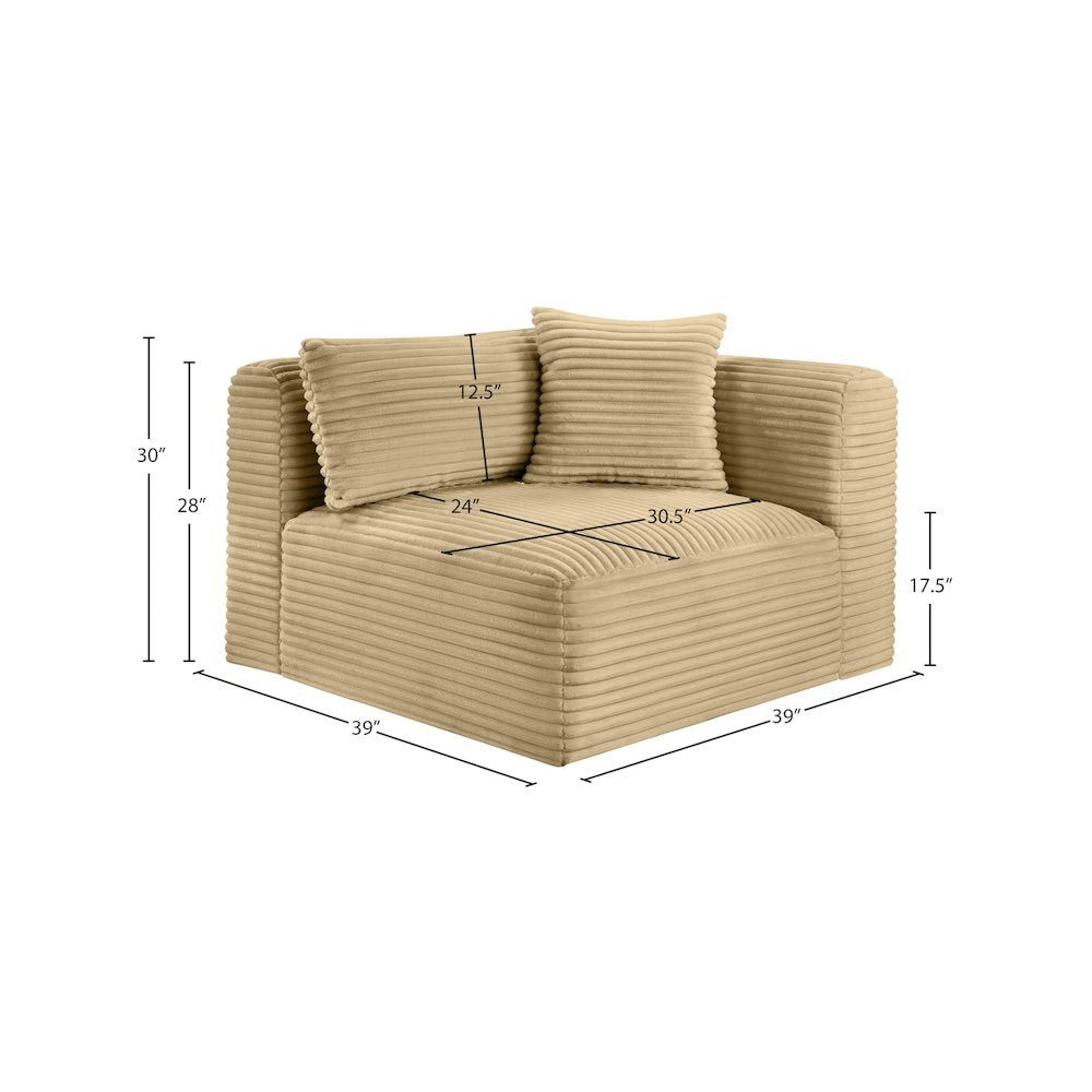 Shaggy Camel Corduroy Performance Fabric Corner Chair