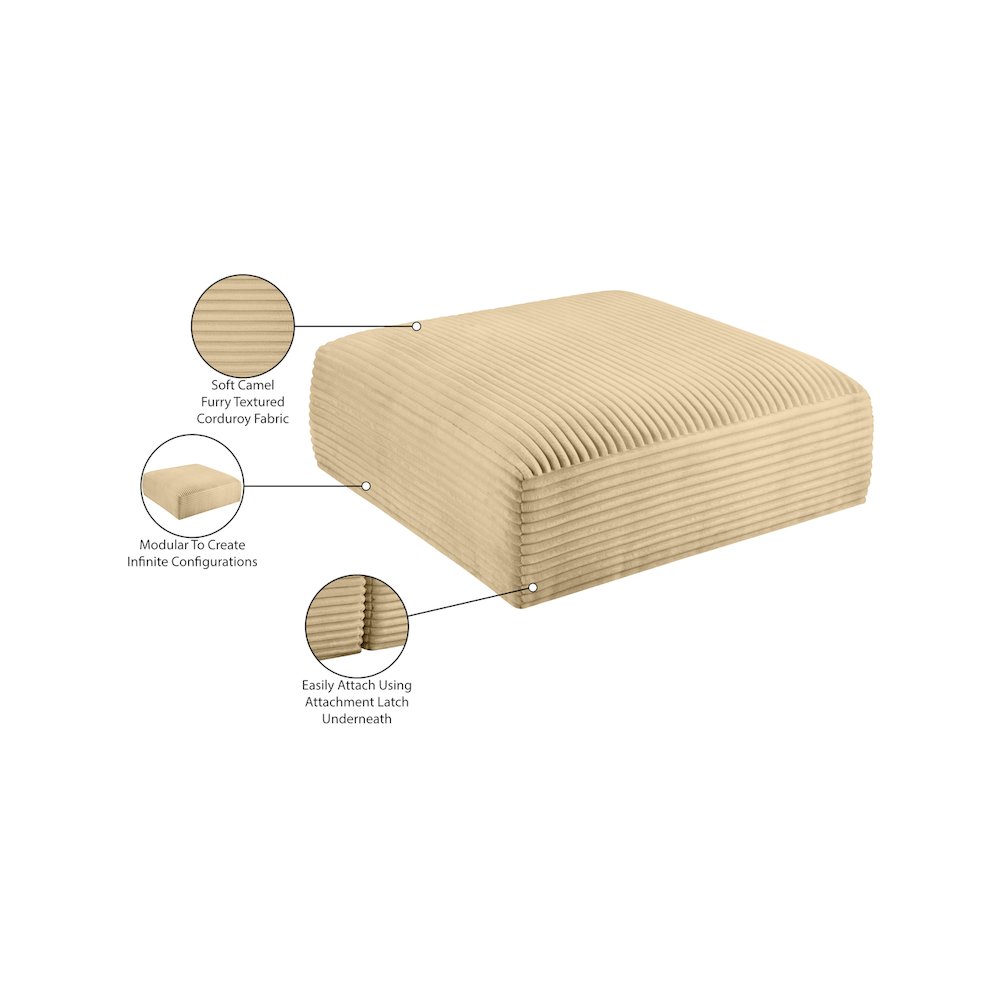Shaggy Camel Corduroy Performance Fabric Ottoman