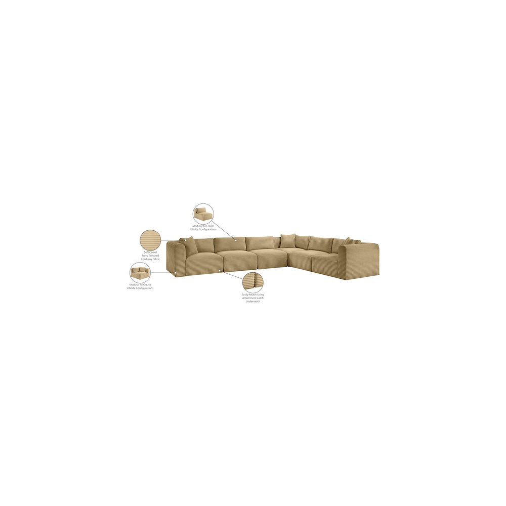 Shaggy Camel Corduroy Performance Fabric Modular Sectional