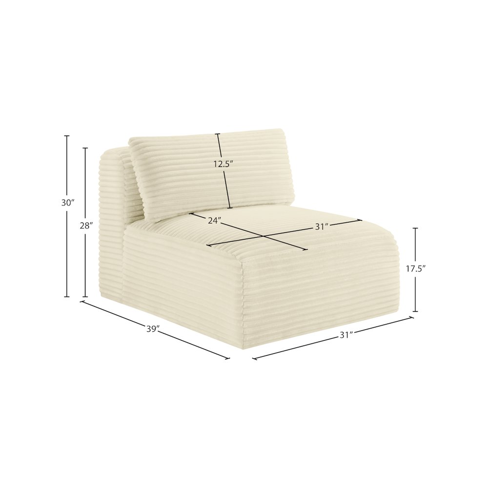 Shaggy Cream Corduroy Performance Fabric Armless Chair