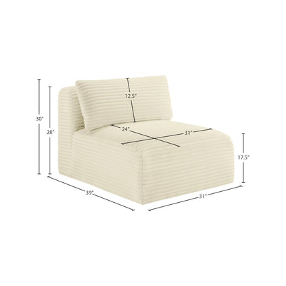 Shaggy Cream Corduroy Performance Fabric Armless Chair