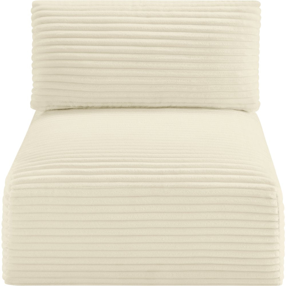 Shaggy Cream Corduroy Performance Fabric Armless Chair