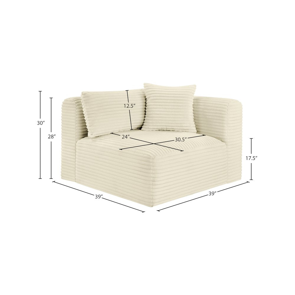 Shaggy Cream Corduroy Performance Fabric Corner Chair