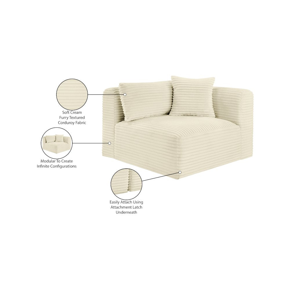 Shaggy Cream Corduroy Performance Fabric Corner Chair