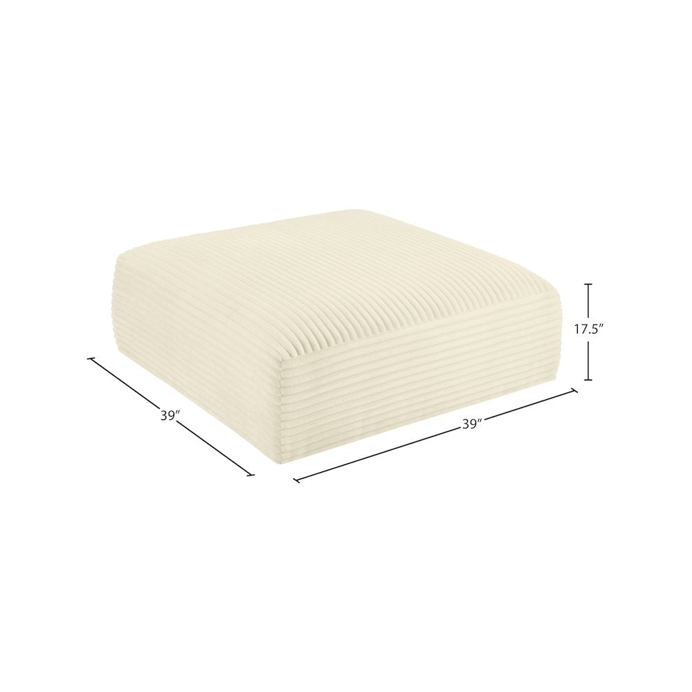 Shaggy Cream Corduroy Performance Fabric Ottoman